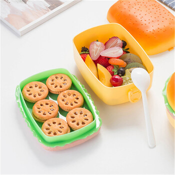 Creative Kid Hamburger Lunch Box Cute Double Tier Burger Bento Box Σχολικό δοχείο σετ φαγητού επιτραπέζια σκεύη με πιρούνι