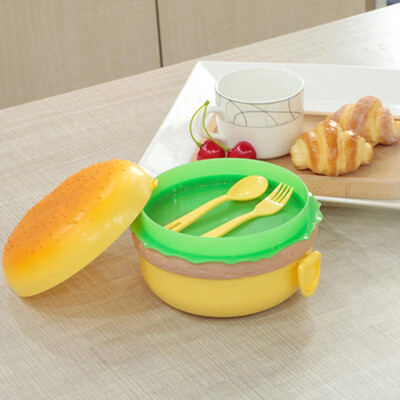 Creative Kid Hamburger Lunch Box Cute Double Tier Burger Bento Box School Food Container Tableware Set with Fork