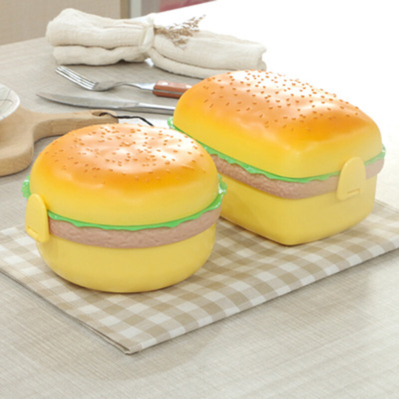 Creative Kid Hamburger Lunch Box Cute Double Tier Burger Bento Box kooli toidukonteinerite lauanõude komplekt kahvliga