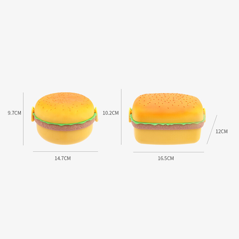 Creative Kid Hamburger Lunch Box Cute Double Tier Burger Bento Box kooli toidukonteinerite lauanõude komplekt kahvliga