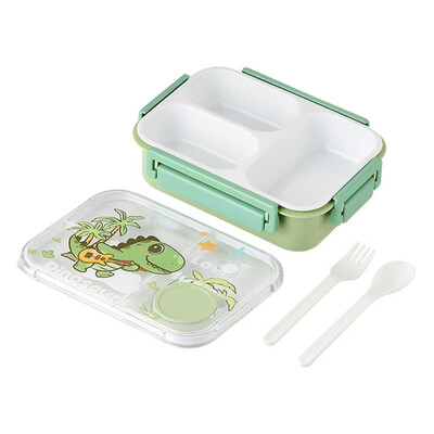 Multifilmi dinosaurusmustriline lõunakarp lastele sektsioonidele Bento kast kahvli lusikaga õpilastele toidukonteiner õues piknikukarp