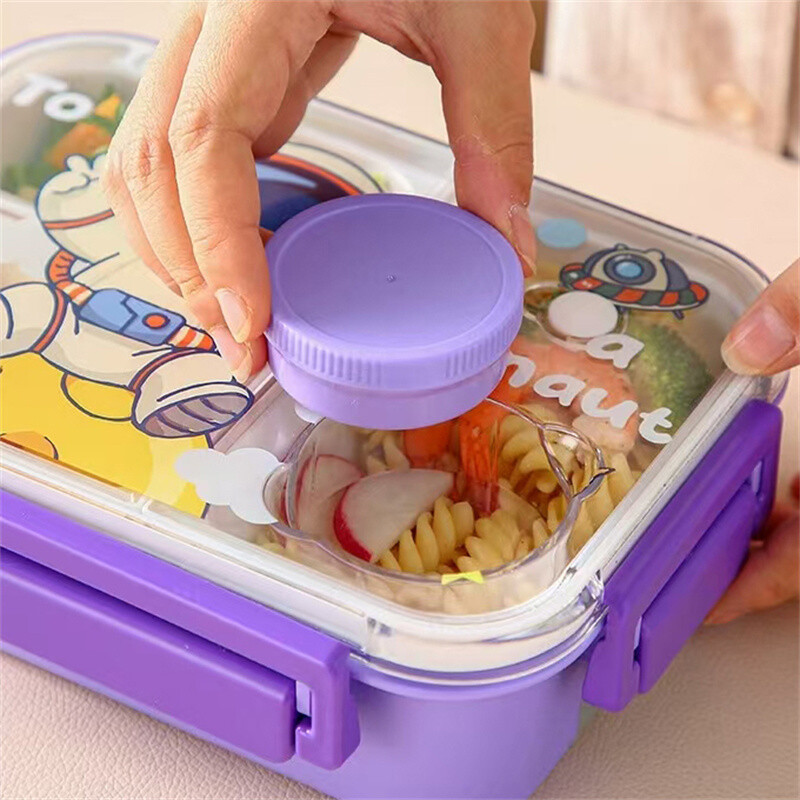 Multifilmi dinosaurusmustriline lõunakarp lastele sektsioonidele Bento kast kahvli lusikaga õpilastele toidukonteiner õues piknikukarp