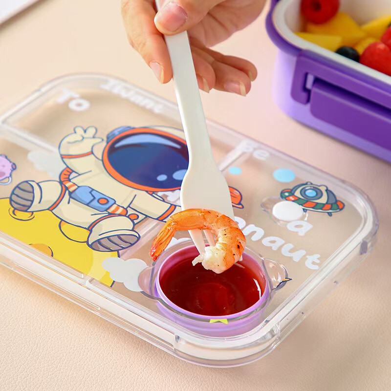 Multifilmi dinosaurusmustriline lõunakarp lastele sektsioonidele Bento kast kahvli lusikaga õpilastele toidukonteiner õues piknikukarp