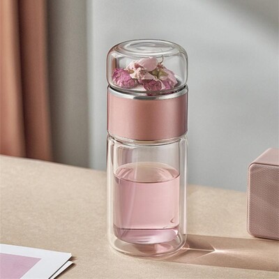 Sticla de apă pentru ceai din sticlă borosilicată cu două straturi, ceai cu apă, pentru băuturi, cu filtru de ceai, ceai gratuit pentru sănătate