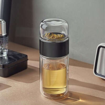 Sticla de apă pentru ceai din sticlă borosilicată cu două straturi, ceai cu apă, pentru băuturi, cu filtru de ceai, ceai gratuit pentru sănătate