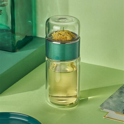 Sticla de apă pentru ceai din sticlă borosilicată cu două straturi, ceai cu apă, pentru băuturi, cu filtru de ceai, ceai gratuit pentru sănătate