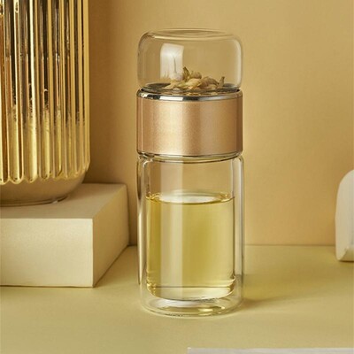 Sticla de apă pentru ceai din sticlă borosilicată cu două straturi, ceai cu apă, pentru băuturi, cu filtru de ceai, ceai gratuit pentru sănătate