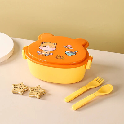 Armas kassikujuline lõunakarbi kahekihiline toidukonteiner kahvli ja lusikaga mikrolaineahjuga laste Bento karbiga