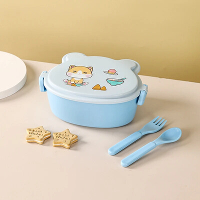 Armas kassikujuline lõunakarbi kahekihiline toidukonteiner kahvli ja lusikaga mikrolaineahjuga laste Bento karbiga