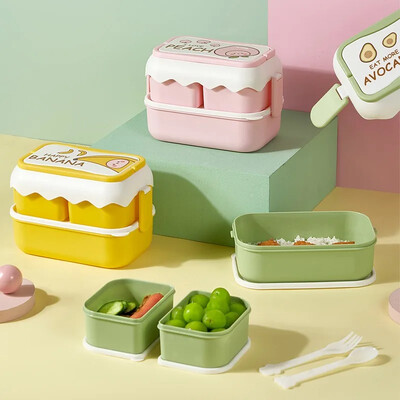 Kaasaskantav Kawaii lõunakarp tüdrukutele koolilastele plastikust piknikule Bento Box mikrolaineahjus toidukarp koos lahtritega hoiukonteinerite