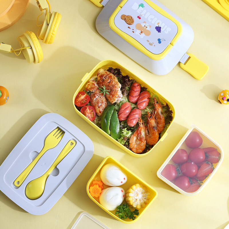 Kawaii kaasaskantav söögikarp tüdrukutele koolilastele plastikust piknikule Bento Box mikrolaineahju toidukarp koos lahtritega hoiukonteinerite