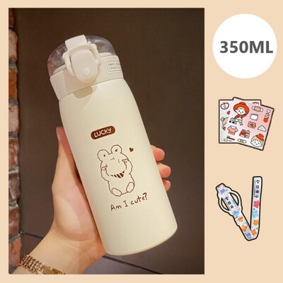 350 ml/500 ml armas veepudeli termostops kaasaskantav Kawaii termospudel õlgede ja kleebistega Kid roostevabast terasest termokruus