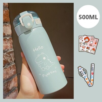 350 ml/500 ml armas veepudeli termostops kaasaskantav Kawaii termospudel õlgede ja kleebistega Kid roostevabast terasest termokruus