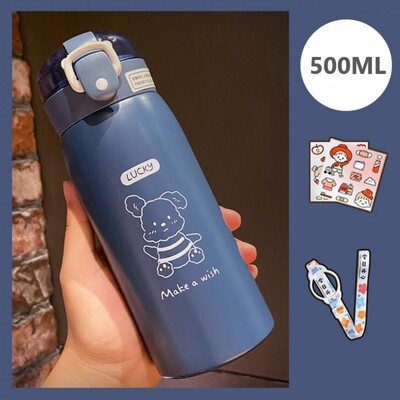 350 ml/500 ml armas veepudeli termostops kaasaskantav Kawaii termospudel õlgede ja kleebistega Kid roostevabast terasest termokruus