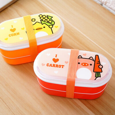 Cutie Bento din plastic sănătos din desene animate de înaltă calitate, cutii bento portabile pentru prânz de 600 ml, recipiente pentru alimente, tacâmuri