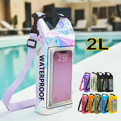 2L Swimming Dry Bag Touch Screen Outdoor Waterproof Shoulder Kayak Trekking Beach Drifting PVC Pack Rafting Surfing Boating Bag