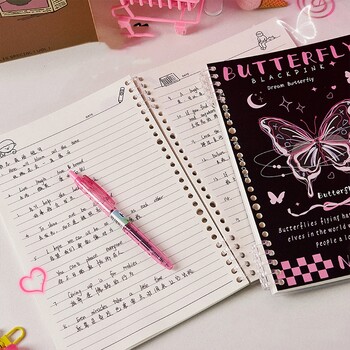 1 PC Sweet Cool Notebook για μαθητή ρετρό αμερικανικό στυλ πεταλούδα κουτάβι Λεύκωμα Οριζόντια εσωτερική σελίδα Σημειωματάριο περιοδικού