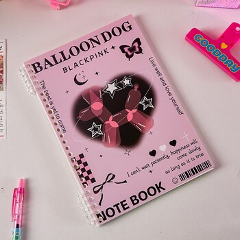 1 PC Sweet Cool Notebook για μαθητή ρετρό αμερικανικό στυλ πεταλούδα κουτάβι Λεύκωμα Οριζόντια εσωτερική σελίδα Σημειωματάριο περιοδικού