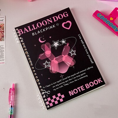 1 bucată caiet dulce cool pentru studentă, stil retro american, cățeluș fluture, album de însemnări, pagină interioară orizontală, blocnotes pentru jurnal