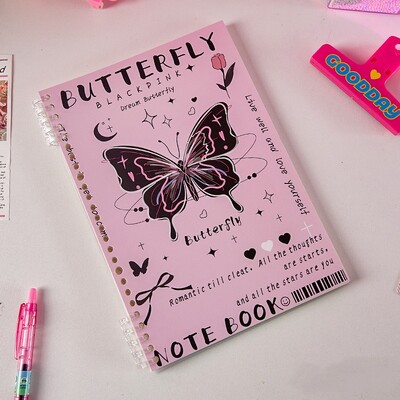 1 bucată caiet dulce cool pentru studentă, stil retro american, cățeluș fluture, album de însemnări, pagină interioară orizontală, blocnotes pentru jurnal