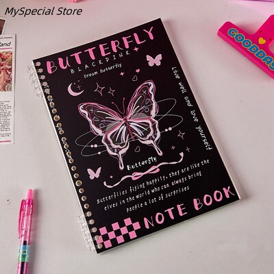 1 bucată caiet dulce cool pentru studentă, stil retro american, cățeluș fluture, album de însemnări, pagină interioară orizontală, blocnotes pentru jurnal