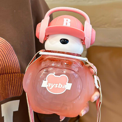 Kawaii Bear Children veepudel õlgedega, suure mahutavusega multikas plasttopsiga Tüdrukutele mõeldud kaasaskantav veekõrretops kooli jaoks