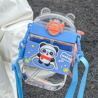 Pahar cu apa portabil baieti si cani din plastic 5x16 cm 470 ml sticla cu apa pentru copii scoala elementara sticla de baut cana cu paie