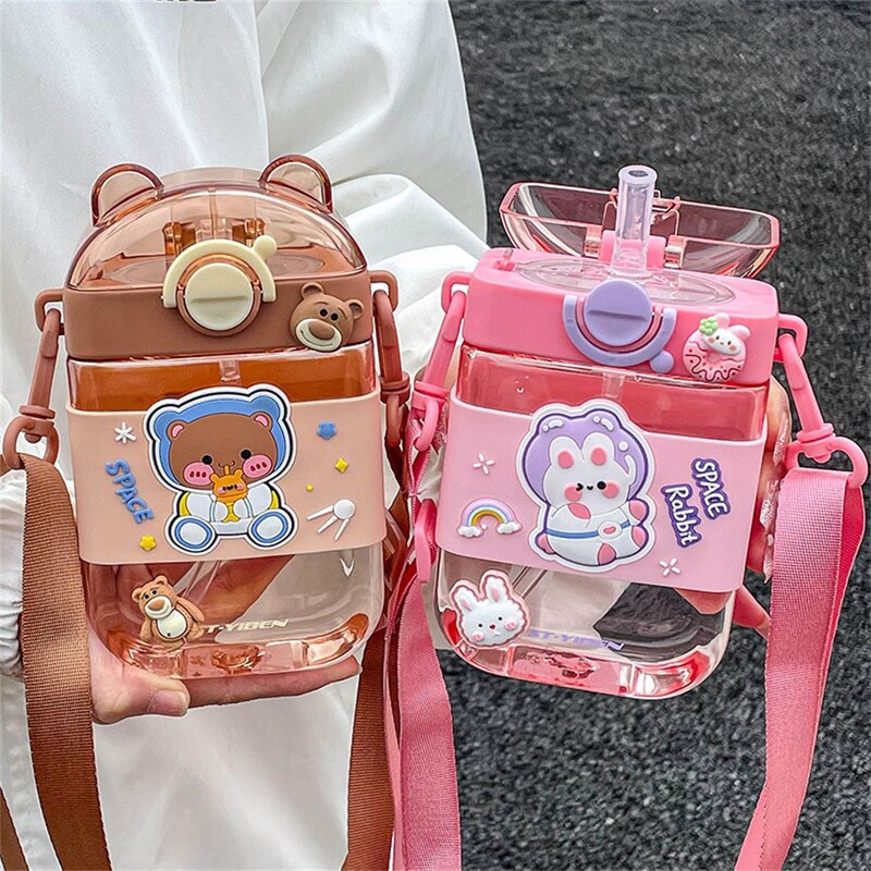 Vizespohár hordozható fiúknak és 5x16 cm-es 470 ml-es műanyag poharak vizes palack gyerekeknek általános iskolás ivópalack szalmapohár