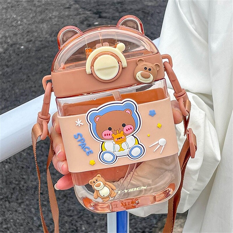 Vizespohár hordozható fiúknak és 5x16 cm-es 470 ml-es műanyag poharak vizes palack gyerekeknek általános iskolás ivópalack szalmapohár