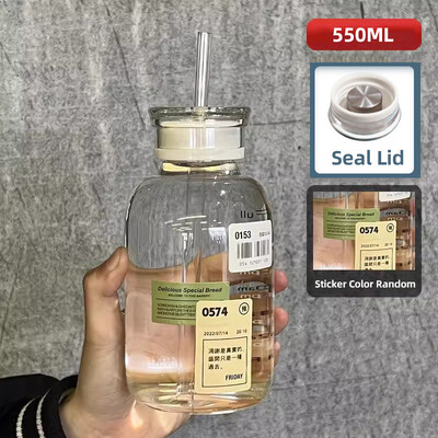 Kawaii läbipaistev klaasist veepudeli aja marker Lastele kooli lekkekindel kuumakindel klaasmahl piim tee jooginõud veetass