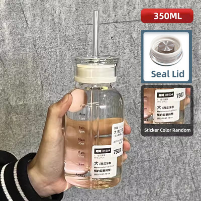 Kawaii läbipaistev klaasist veepudeli aja marker Lastele kooli lekkekindel kuumakindel klaasmahl piim tee jooginõud veetass