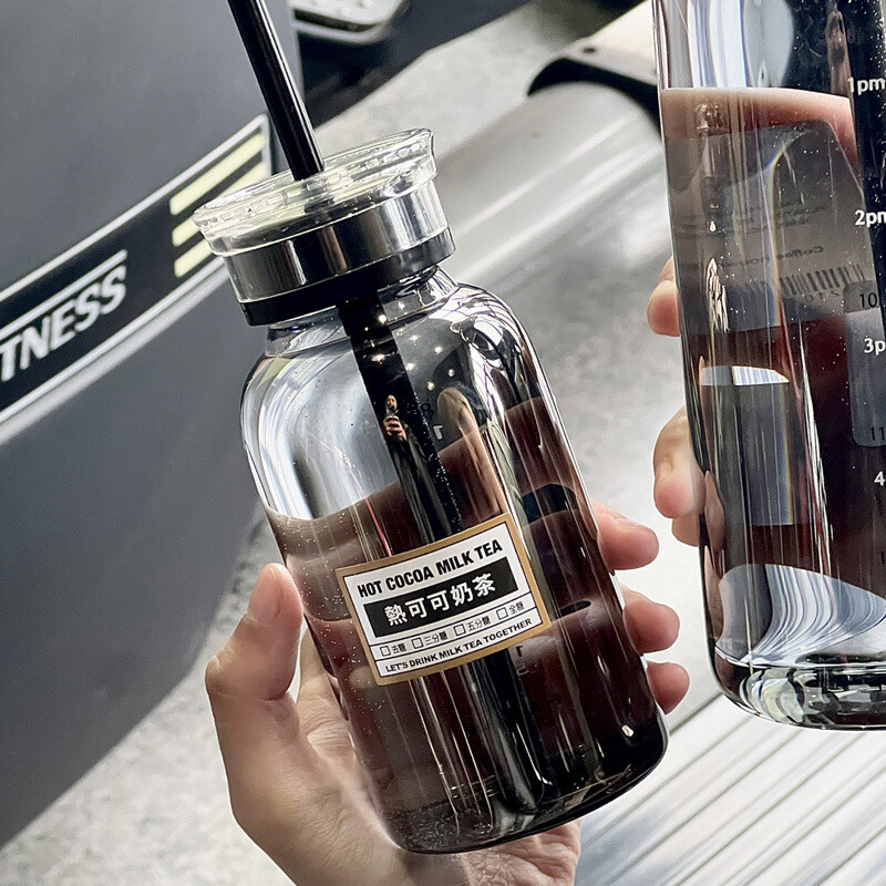 Kawaii läbipaistev klaasist veepudeli aja marker Lastele kooli lekkekindel kuumakindel klaasmahl piim tee jooginõud veetass