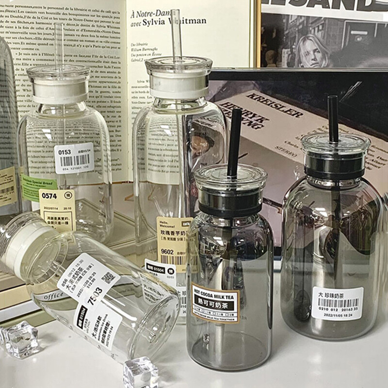 Kawaii läbipaistev klaasist veepudeli aja marker Lastele kooli lekkekindel kuumakindel klaasmahl piim tee jooginõud veetass