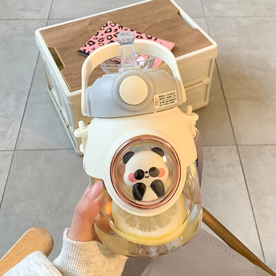 Laste veepudelid õlgedega tüdrukutele 820 ml, suure mahutavusega armas laste Kawaii multifilmipudel õpilaste koolireisimiseks