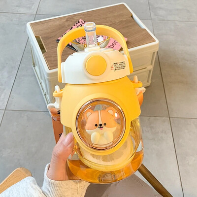 Laste veepudelid õlgedega tüdrukutele 820 ml, suure mahutavusega armas laste Kawaii multifilmipudel õpilaste koolireisimiseks