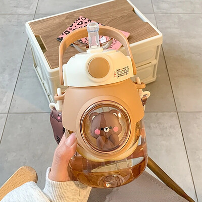 Laste veepudelid õlgedega tüdrukutele 820 ml, suure mahutavusega armas laste Kawaii multifilmipudel õpilaste koolireisimiseks