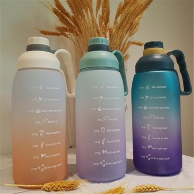 Water Cup With Straw Large Capacity Portable Gradient Color With Time Marker Stickers Kids Water Bottle For School Transparent