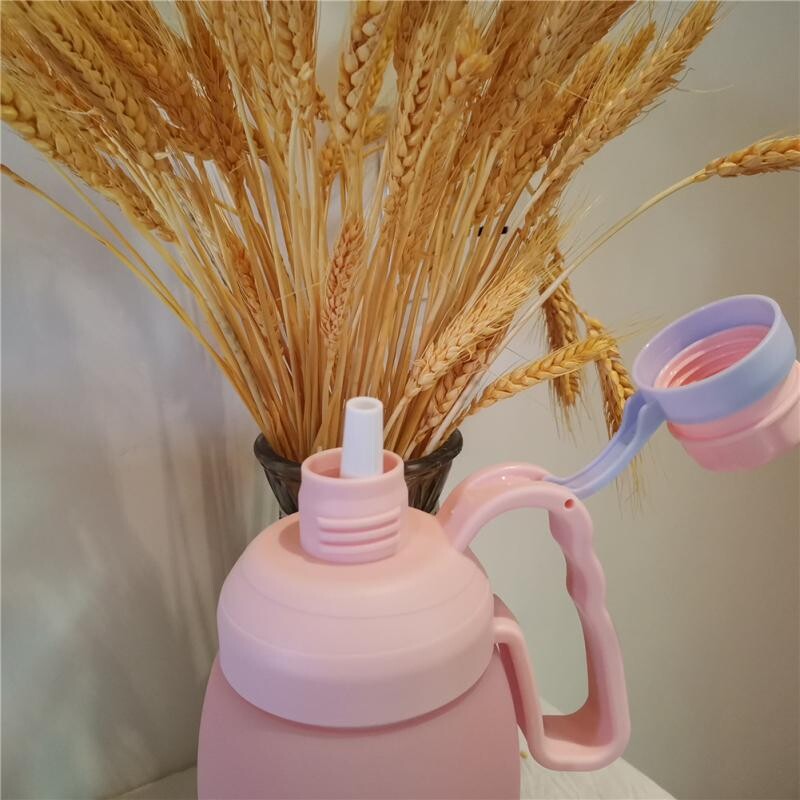 Cană de apă cu paie de mare capacitate portabilă de culoare gradient cu autocolante pentru marcator de timp Sticla de apă pentru copii pentru școală transparentă