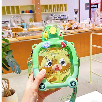 Drăguț urs cană din plastic sport de vară ceainic pentru băuturi cană cu paie de călătorie cu desene animate pahar portabil Kawaii pentru copii, sticlă de apă de 1 l pentru fete