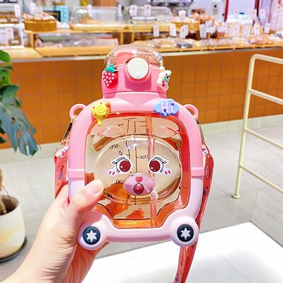 Drăguț urs cană din plastic sport de vară ceainic pentru băuturi cană cu paie de călătorie cu desene animate pahar portabil Kawaii pentru copii, sticlă de apă de 1 l pentru fete