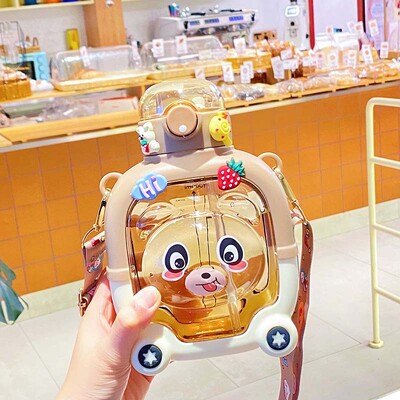 Drăguț urs cană din plastic sport de vară ceainic pentru băuturi cană cu paie de călătorie cu desene animate pahar portabil Kawaii pentru copii, sticlă de apă de 1 l pentru fete