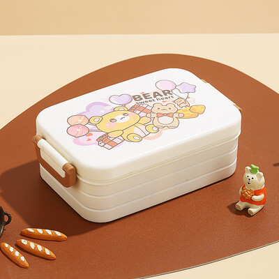 Cutie de prânz cu desene animate de 850 ml cu lingură, din plastic, rezistentă la scurgeri, cutie bento pentru cuptor cu microunde, container pentru alimente pentru studenți