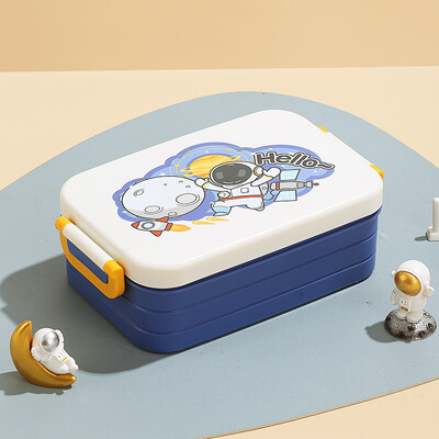 Cutie de prânz cu desene animate de 850 ml cu lingură, din plastic, rezistentă la scurgeri, cutie bento pentru cuptor cu microunde, container pentru alimente pentru studenți