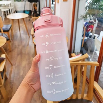 Бутилка за вода 2 литра Stay Hydrated Motivated Непропусклива пластмасова спортна бутилка Reminder Times Спорт на открито Фитнес на закрито на открито