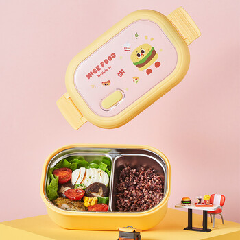 Bento Lunch Box με Κουτάλι & Θερμική Σακούλα Θερμαινόμενο Ζεστό Νερό 304 Δοχείο Αποθήκευσης Τροφίμων από Ανοξείδωτο Ατσάλι για Παιδιά Μαθητές