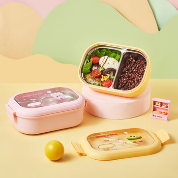 Bento Lunch Box με Κουτάλι & Θερμική Σακούλα Θερμαινόμενο Ζεστό Νερό 304 Δοχείο Αποθήκευσης Τροφίμων από Ανοξείδωτο Ατσάλι για Παιδιά Μαθητές