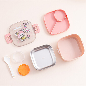 820ml Cartoon Stainless Steel 304 Lunch Box With Spoon Portable Kids Bento Box Μαθητικό Σχολικό Δοχείο