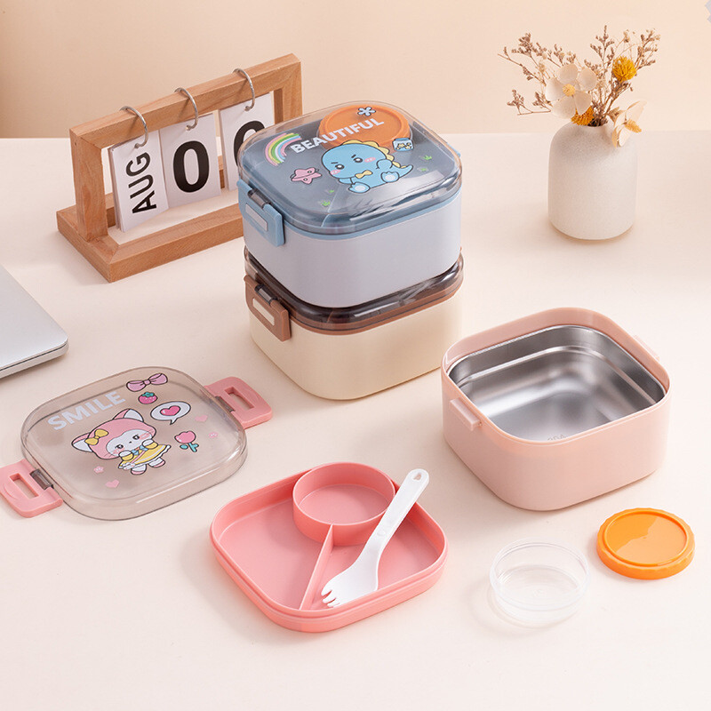 820ml Cartoon Stainless Steel 304 Lunch Box With Spoon Portable Kids Bento Box Μαθητικό Σχολικό Δοχείο