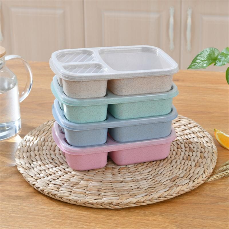 Cutie de prânz pentru cuptor cu microunde, paie de grâu, vesela, container de depozitare a alimentelor, pentru copii, copii, birou, școală, cutie portabilă bento, sac de prânz