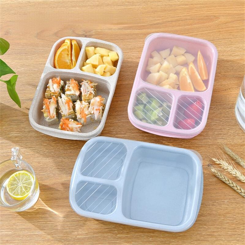Cutie de prânz pentru cuptor cu microunde, paie de grâu, vesela, container de depozitare a alimentelor, pentru copii, copii, birou, școală, cutie portabilă bento, sac de prânz
